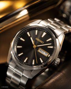 Seiko Mens Classic Gunmetal Day-Date 40mm 