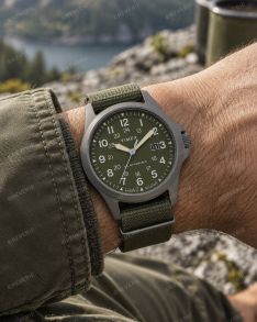 Timex herreklokke i gunmetal med solenergi, grønn NATO-rem og safirglass i 41mm