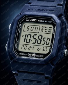 Casio blå firkantet digitalklokke med lang batterilevetid 36mm 