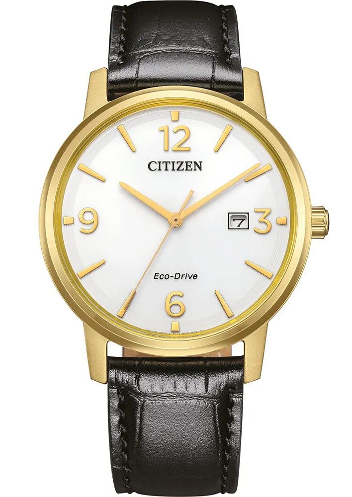 CITIZEN Herrenuhr BM6756-01A Eco Drive – Vergoldet, Lederband, Wasserdicht 3 ATM