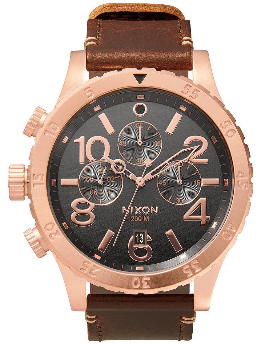 Nixon 48-20 Chrono Leather Rose Gold Gunmetal Brown A363-2001