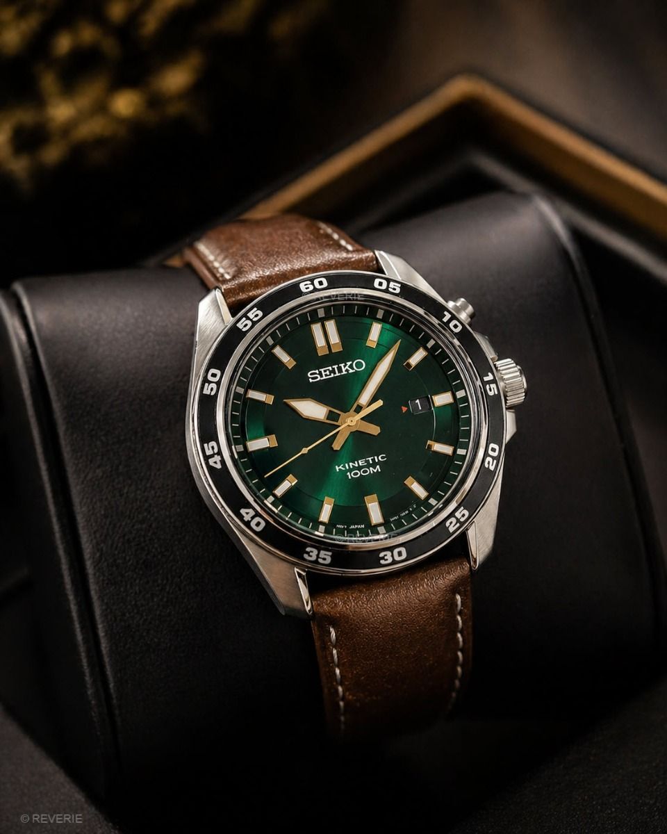 Seiko Kinetic Mens Green Dial – Kraft, presisjon og tidløs eleganse Seiko Kinetic Mens Green Dial – Kraft, presisjon og tidløs eleganse