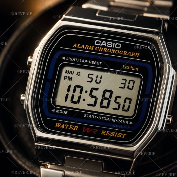 Digital Casio klokke i rustfritt krom med tidløst design 35mm