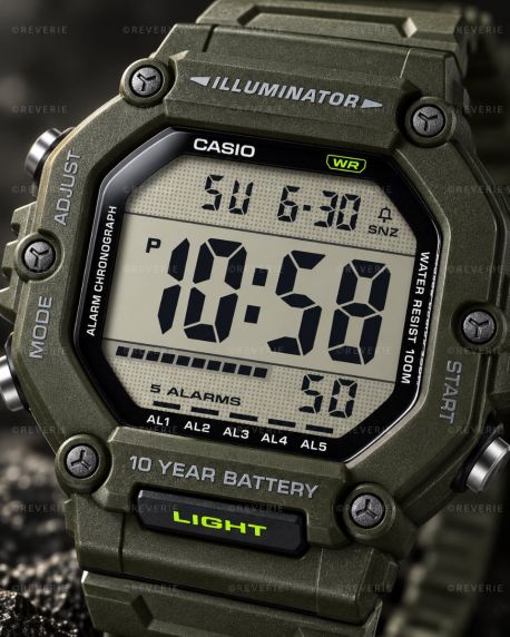 Grønn Casio digitalklokke for herre med lang batterilevetid i 49mm