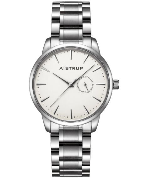 Elegant herreur med hvit urskive, datovisning og rustfri stållenke i minimalistisk design | Aistrup Rounded Elegance AIW8201