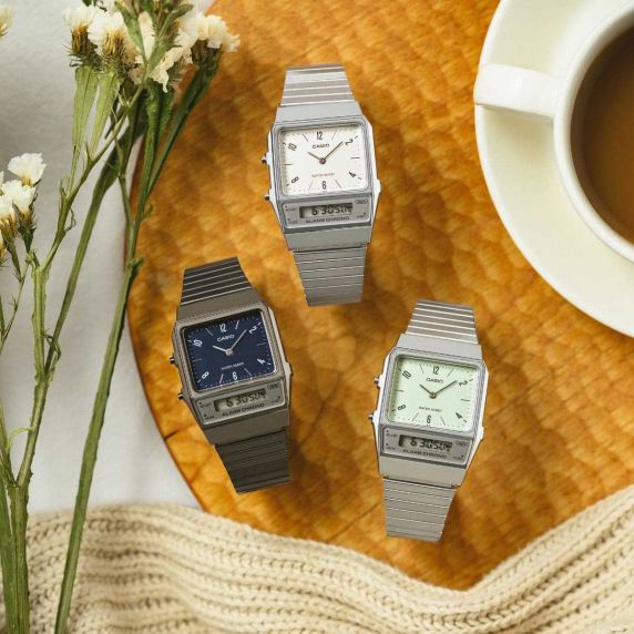 Casio Vintage Ana-Digi klokke i mintgrønn krom med retro stil | AQ-800E-3AEF