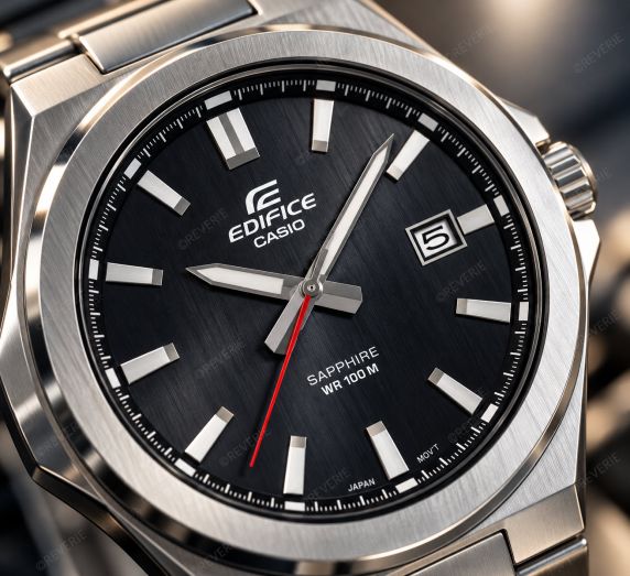 Casio Edifice herreklokke i stål med svart urskive og safirglass i 45mm