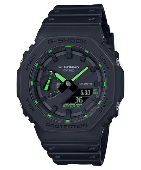 Casio G-Shock ana-digi klokke i svart med neon grønne detaljer 45mm