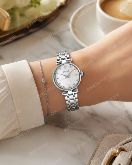 Seiko dameklokke med 8 diamanter, safirglass og perlemorskive 29mm