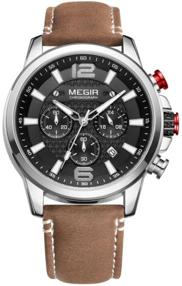 Megir Sports Chronograph Steel Leather 2156