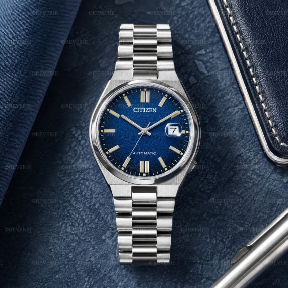 Citizen automatisk herreklokke i stål med blå urskive og safirglass 40mm