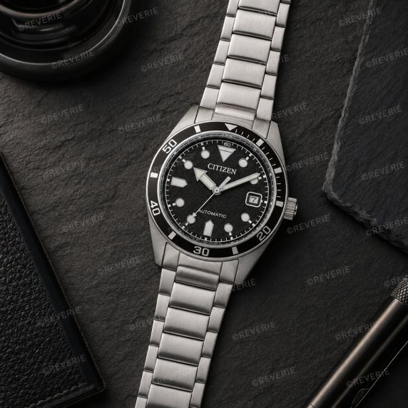 Citizen mekanisk herreklokke i stål med svart urskive 38mm