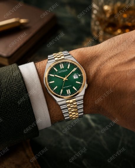 Citizen tofarget automatisk klokke med grønn urskive og safirglass 40mm