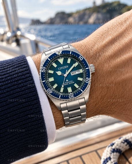 Citizen automatisk dykkerklokke for herre i stål med dag- og datovisning i 41mm