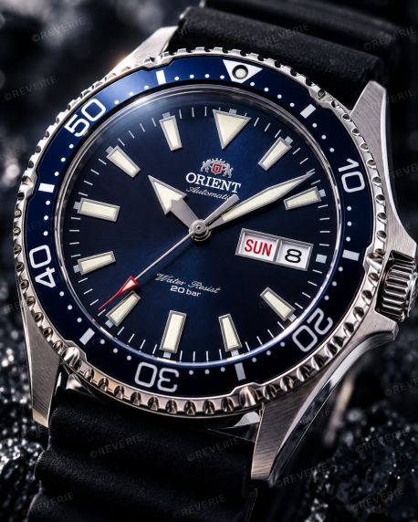 Orient herreklokke automatisk dykkerklokke 200m i stål med blå urskive og svart rem 42mm
