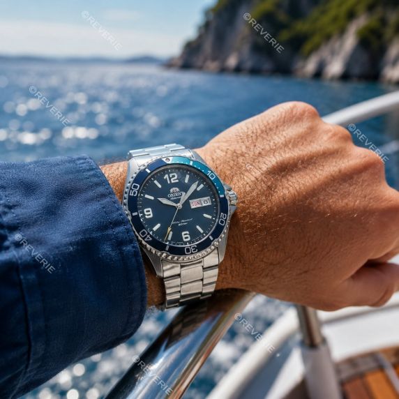 Orient automatisk dykkerklokke for menn i stål med blå urskive og safirglass 41mm
