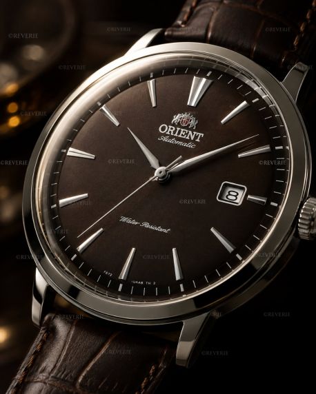 Orient automatisk klokke med brun urskive og brun lærrem 41mm