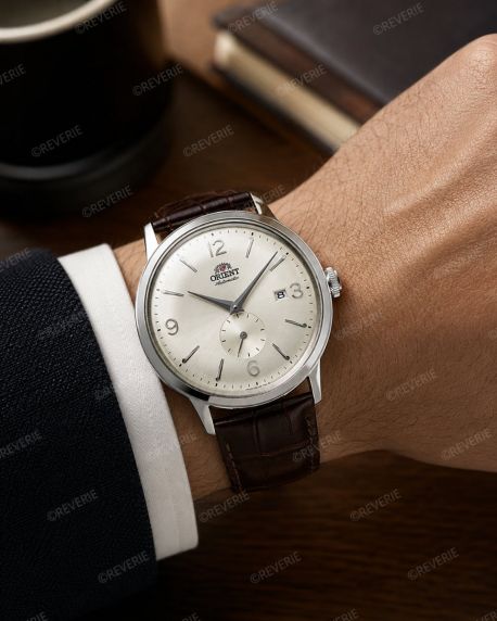 Orient Mens Silver Brown Leather Automatic 40mm