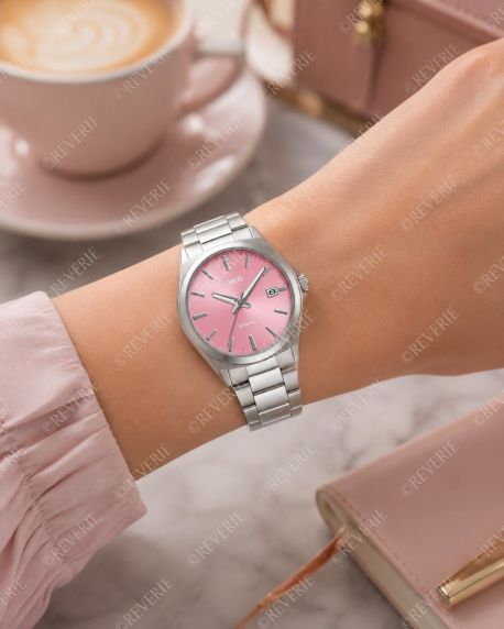 Lorus dameklokke i stål med rosa urskive 34mm