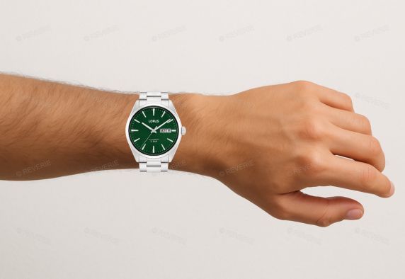 Lorus Mens 100m Automatic Day-Date Green Steel 42mm