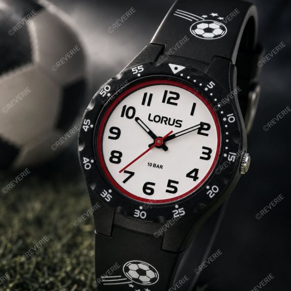 Sort vannbestandig barneklokke med fotballmotiv 30mm