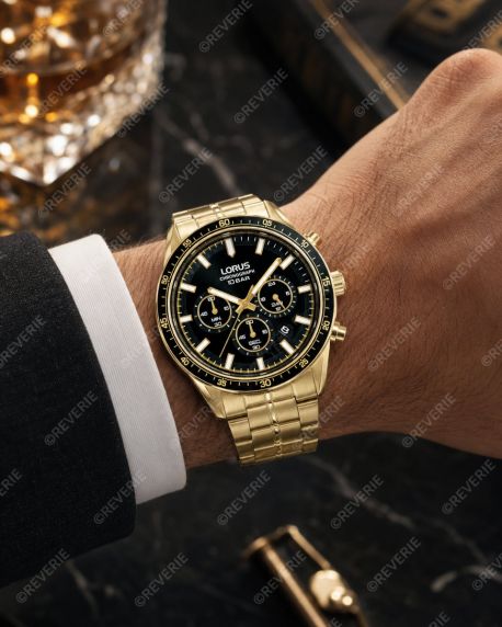 Gullfarget svart herrekronograf 43mm