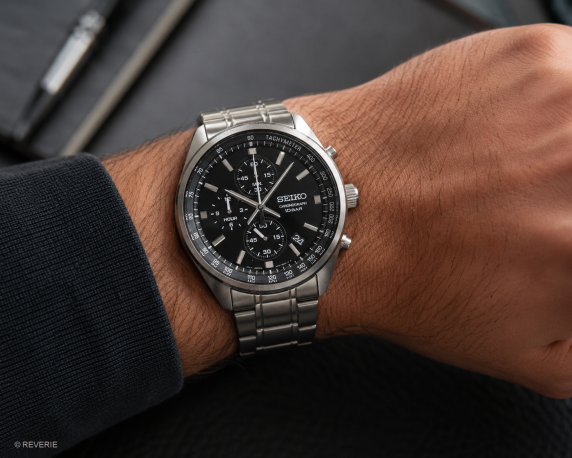 Seiko Mens Chronograph Black Steel 41mm