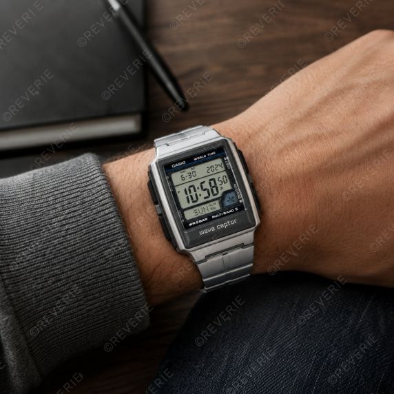 Radiostyrt digital verdensklokke med rustfritt stålrem og multi-bånd display 39mm