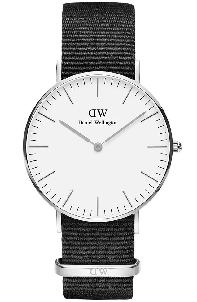 Daniel Wellington Classic Black Cornwal Silver 36mm DW00100260 -  Kvarts - Sølv - Unisex - Stoff - Mineral