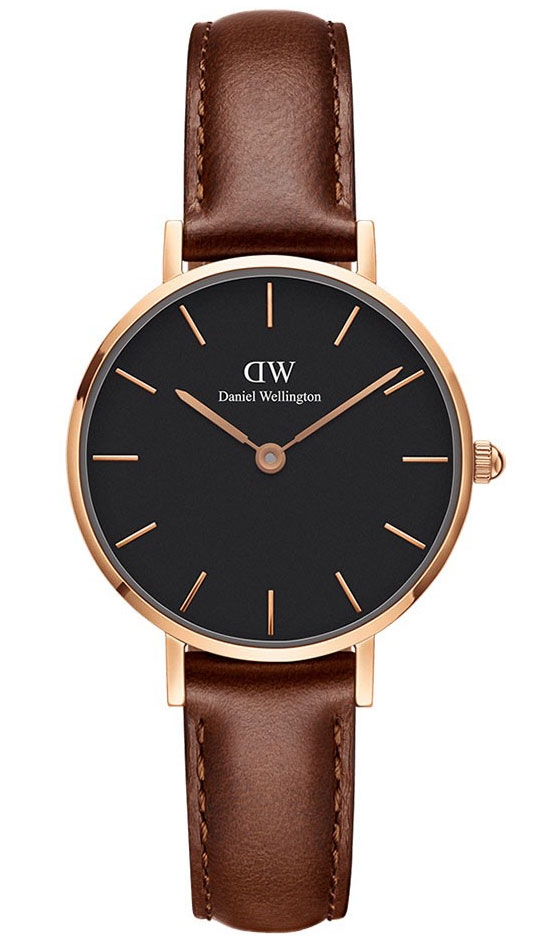 Daniel Wellington Classic Petite 28mm St Mawes Black Rose Gold DW00100225 -  Kvarts - Rosegull - Dameklokker - Skinn - Mineral