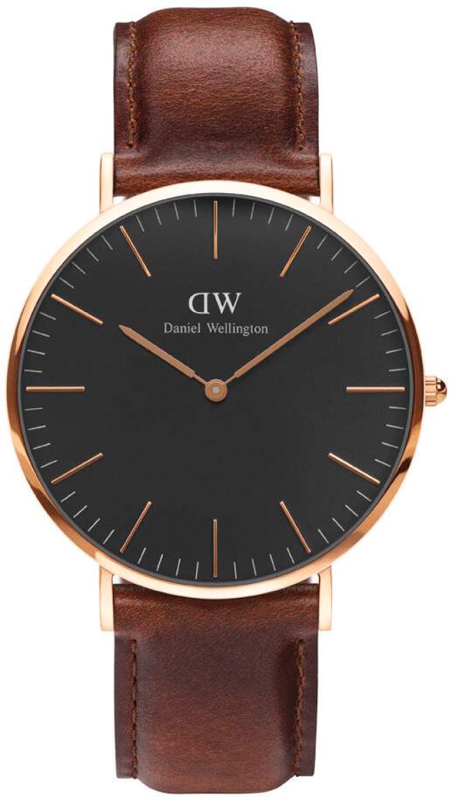 Daniel Wellington Classic Black St Mawes - Herreklokke i rosegull med sort urskive -  Kvarts - Kobber Rosegull - Herreklokker - Skinn - Mineral