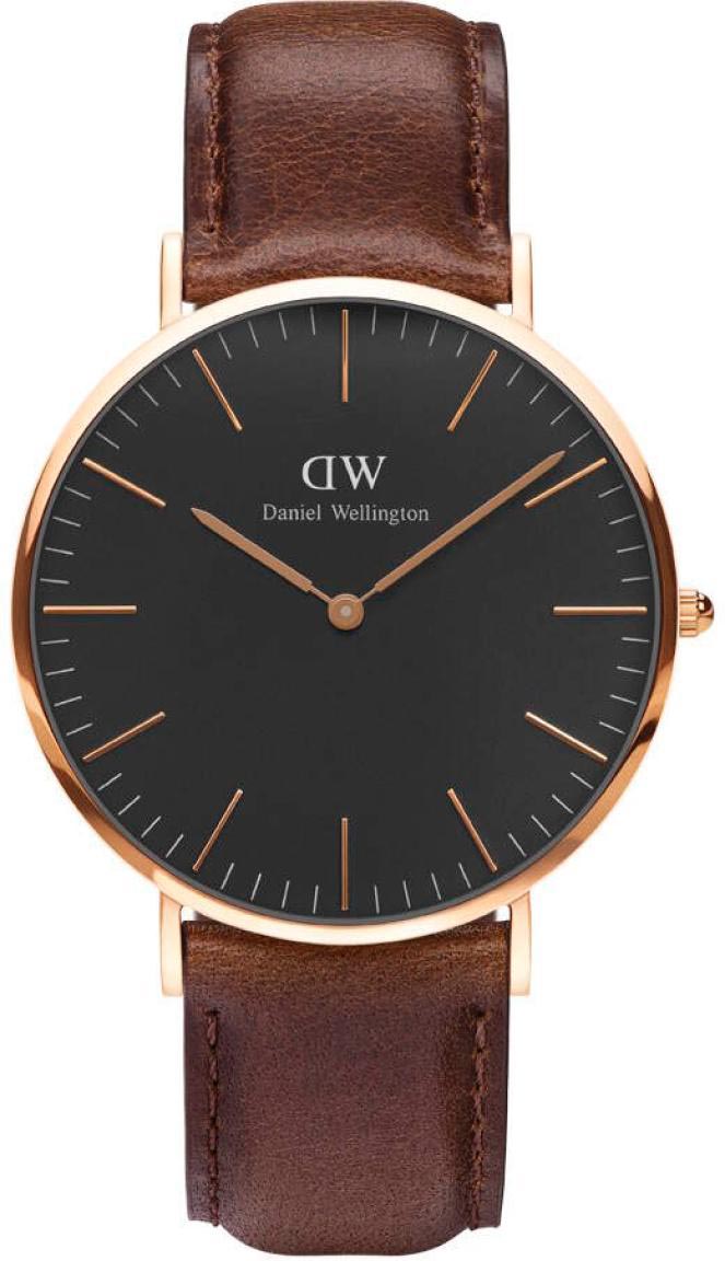 Daniel Wellington Classic Black Bristol - Herreklokke i rosegull med mørkebrun lærreim -  Kvarts - Kobber Rosegull - Herreklokker - Skinn - Mineral