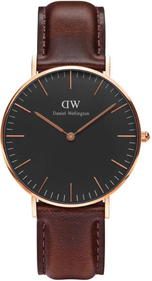 Daniel Wellington Classic Black Bristol - Rosegull dameklokke med mørkebrun lærreim -  Kvarts - Kobber Rosegull - Dameklokker - Skinn - Mineral