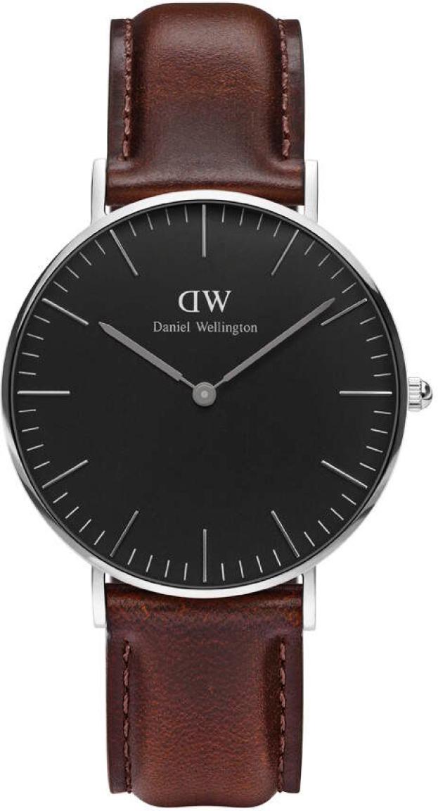 Daniel Wellington Classic Black Bristol - Dameklokke i sølv med mørkebrun lærreim -  Kvarts - Sølv - Dameklokker - Skinn - Mineral