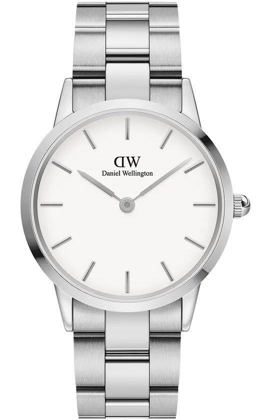 Daniel Wellington Iconic Link 36mm Silver White DW00100203 -  Kvarts - Sølv - Unisex - Rustfritt stål - ledd m/pin - Mineral