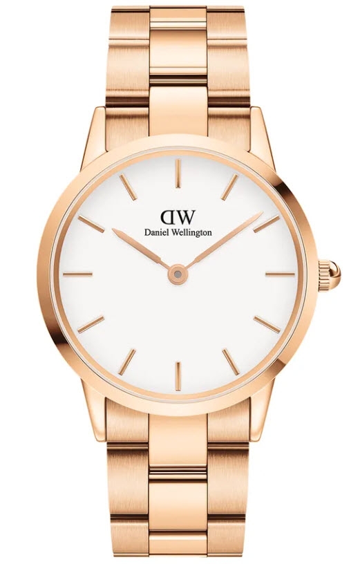Daniel Wellington Iconic Link 36mm Rose Gold White DW00100209 -  Kvarts - Rosegull - Unisex - Rustfritt stål - ledd m/pin - Mineral