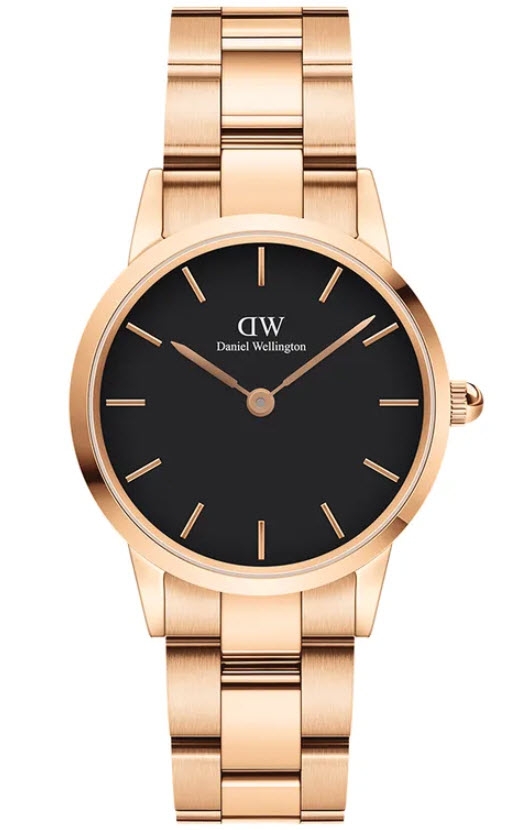 Daniel Wellington Iconic Link 28mm Rose Gold Black DW00100214 -  Kvarts - Rosegull - Dameklokker - Rustfritt stål - ledd m/pin - Mineral