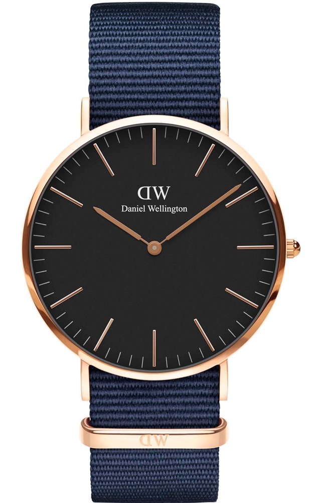 Daniel Wellington Classic Black Bayswater Rose Gold 40 MM DW00100277 -  Kvarts - Rosegull - Unisex - Stoff - Mineral
