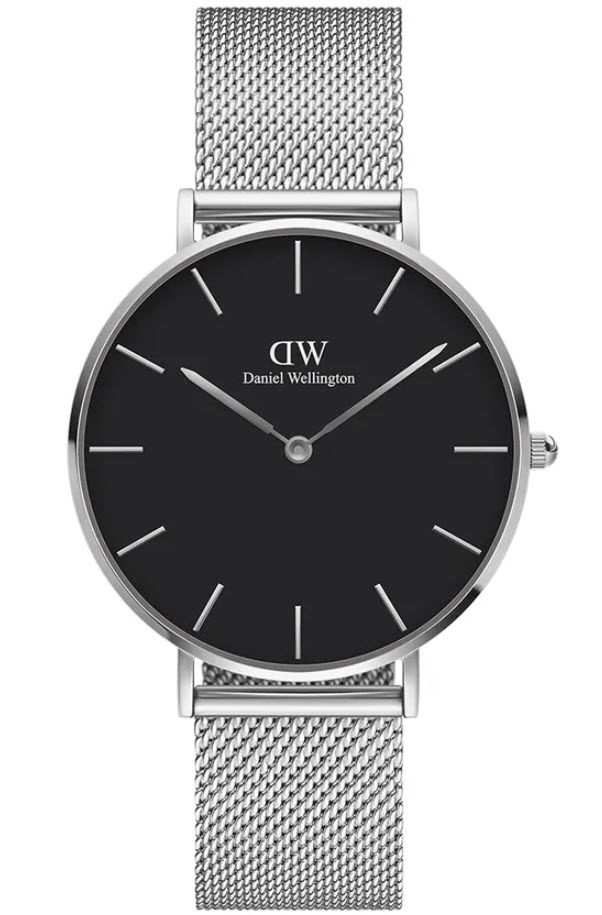 Daniel Wellington Petite 36mm Sterling Black DW00100304 -  Kvarts - Sølv - Dameklokker - Meshlenke - Mineral