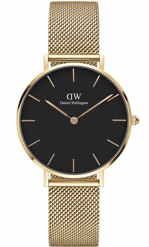 Daniel Wellington Classic Petite 32mm Evergold Black DW00100347 -  Kvarts - Gull - Dameklokker - Meshlenke - Mineral