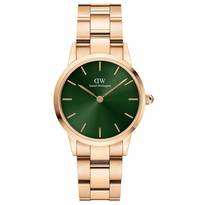 Daniel Wellington Iconic Link Emerald 28mm Rose Green DW00100421 -  Kvarts - Rosegull - Dameklokker - Rustfritt stål - ledd m/pin -