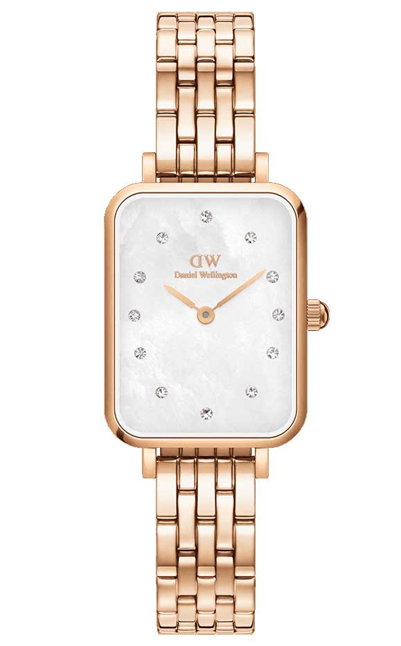 Daniel Wellington Quadro 5-Link Melrose DW00100620 -  Kvarts - Rosegull - Dameklokker - Rustfritt stål - ledd m/pin - Mineral