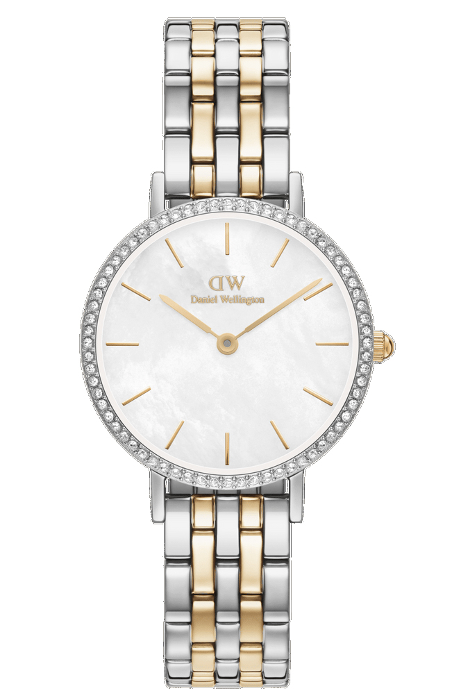 Daniel Wellington DW Watch Petite Lumine Bezel 5-Link Two-Tone MOP Silver 28mm