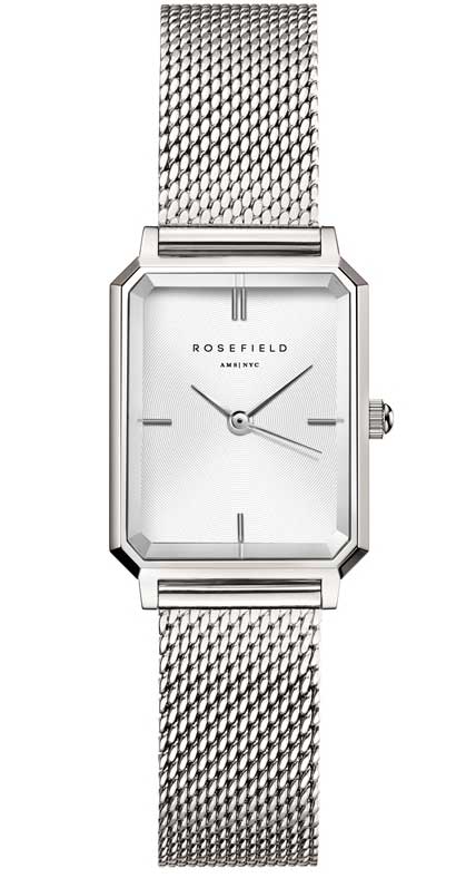 Rosefield, The Octagon XS dameklokke i stål med meshlenke