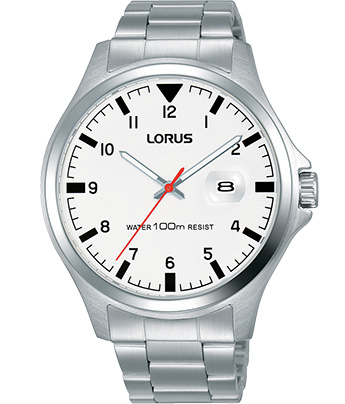 Lorus, Herreklokke i stål med lenke og hvit skive med datovisning