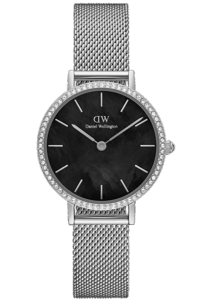 Daniel Wellington Petite Bezel DW00100661 -  Kvarts - Sølv - Dameklokker - Meshlenke - Mineral